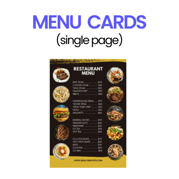 1 Restaurant Menu Card